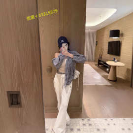 2026春夏季薄款慵懒风长袖防晒上衣腊肠狗刺绣韩系蓝色格子女