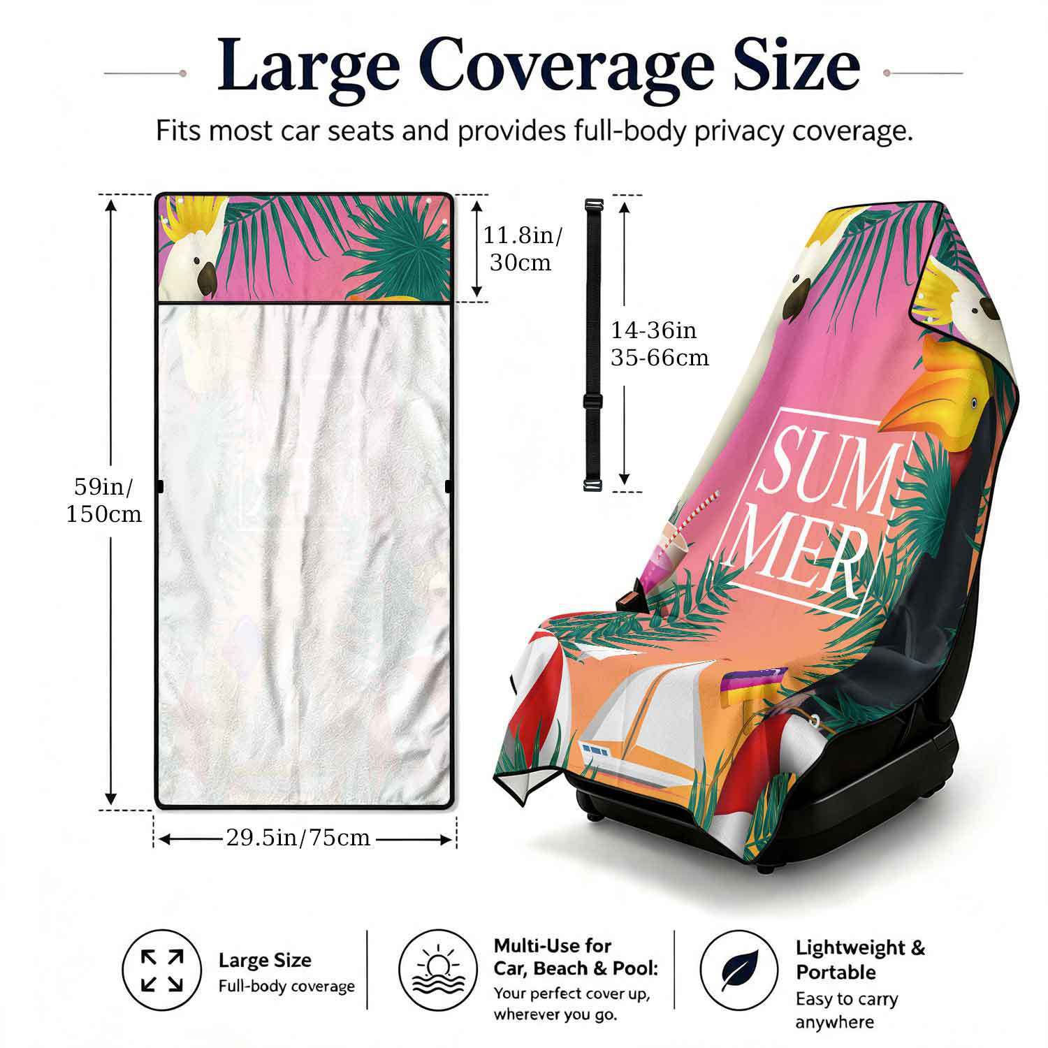 Summer bath towel and car seat cover 2-in-1, ultra-fine fiber outdoor beach and car dual-use universal seat cushion