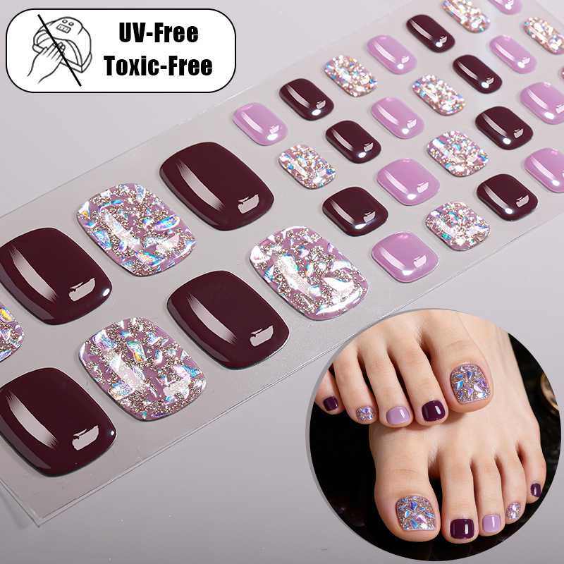 Cross-Border European and American Waterproof Glitter Imitation Diamond Nail Stickers for Toes, No-Bake Gel Toenail Stickers No Uv