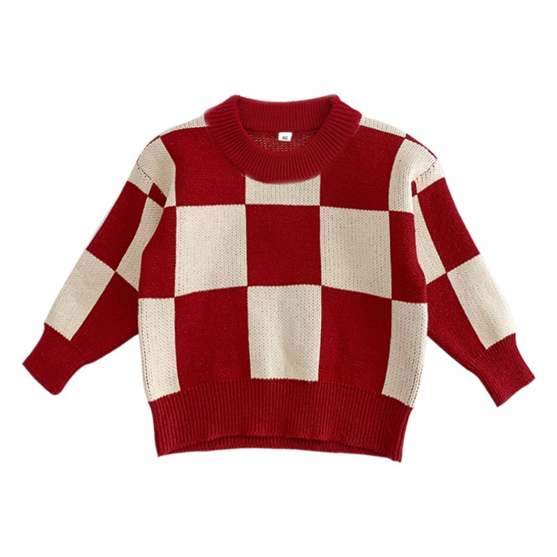 En stock ropa para padres e hijos Otoño e Invierno 2024 familia de tres bocas de cuatro bocas prendas de punto superior Otoño e Invierno tablero de ajedrez suéter a cuadros