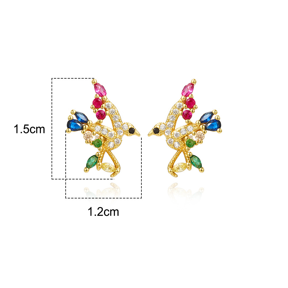 1 Pair Artistic Bird Inlay Copper Zircon Ear Studs display picture 3