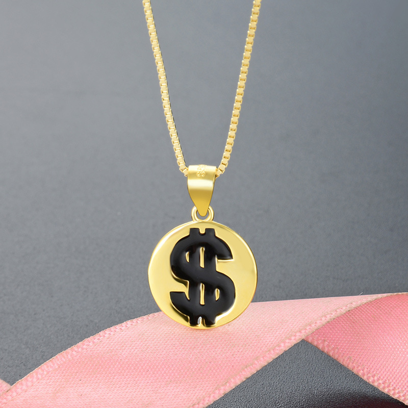 Nicho transfronterizo tendencia hip-hop europea y americana 925 plata esterlina medallas redondas colgante dólar accesorios de goteo de aceite para hombres y mujeres