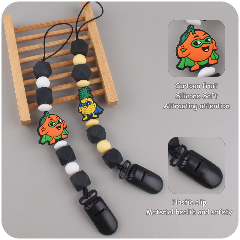 Nuevo bebé de dibujos animados fruta plátano mordedor creativo bebé DIY calmante Cadena de chupete molar cadena anti-gota
