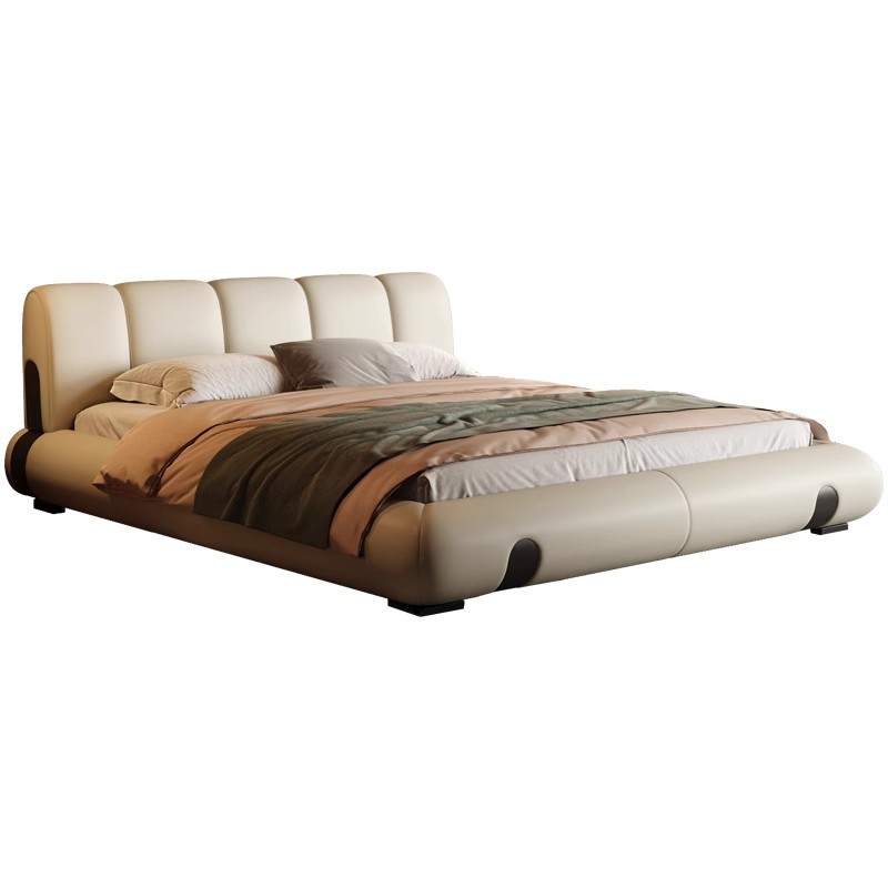 Camas italianas, camas de cuero, almacenamiento de cuero de vaca, camas dobles modernas y simples, camas de envoltura suave, camas de cama principal, camas de matrimonio lujosas