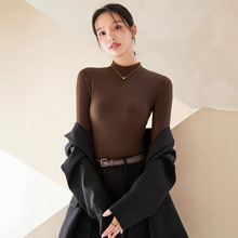 德绒新款女装长袖T恤莫代尔打底衫纯色秋衣半高领圆领小立领上衣