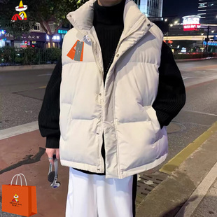 Vest Men's Autumn and Winter Thickened Collar Solid Color All-match Warm Thickened Casual Loose Jacket Men's Outer Sleeveless Canopers