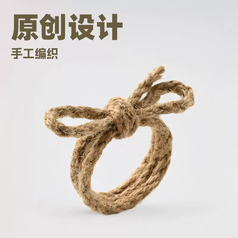 原创蝴蝶结餐巾环餐巾扣原色纯手工编织麻绳口布环厂家酒店摆台