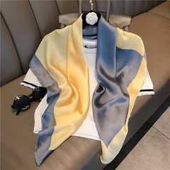 春の新作韓国版気質文芸百合90角巾シミュレーションシルクタオル韓国色合わせ小清新シルクタオル女性