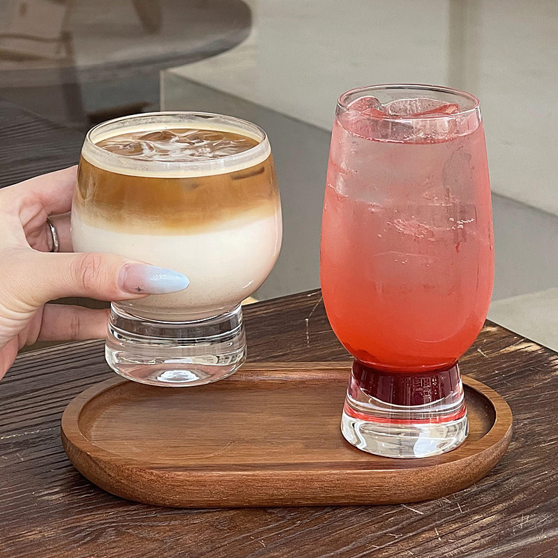 Taza de abdomen simple francesa, diseño de nicho, taza de jugo, taza de bebida fría, taza de vidrio, taza de menú de fruta
