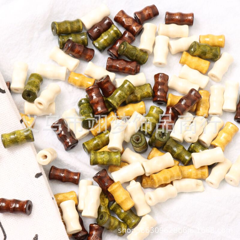 New Chinoiserie Bamboo-Shaped Wooden Beads with Holes DIY Door Curtain Beads with Holes Popular Loose Bead Bracelet Cylindrical Long Beads