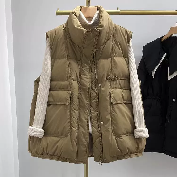 Свободный модный однотонный воротник-стойка, простой универсальный женский хлопковый жилет в корейском стиле на осень 2024 года.