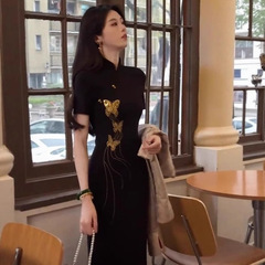 プラスサイズファットmmレトロ中国風刺繍ドレス改良されたチャイナドレススリムフィットロングスカート100kg