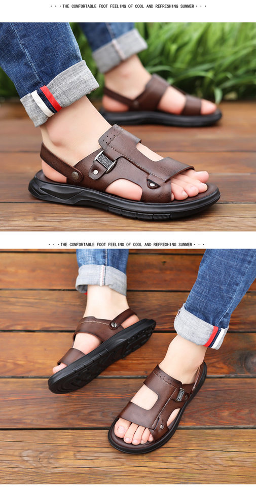 Dép sandal nam đế dày gót thấp 1–3 cm, mũi tròn hở ngón, thoáng khí, đi biển và đi chơi hằng ngày — Màu kaki, Màu nâu, màu xám chi tiết 21