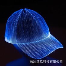 万圣节亚马逊大帽檐发光帽子led光纤鸭舌棒球帽运动调节批发