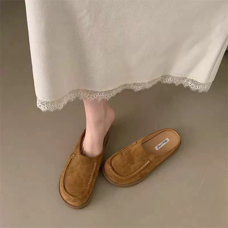 Retro forest-style thick-soled bag-toe half-slippers for women wearing 2025 spring new lazy man pedals with one foot versatile Birken single shoes