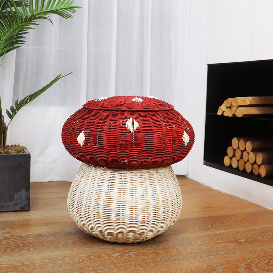 Cesta de almacenamiento de juguetes para niños en forma de hongo nórdico tela de caña canasta de peluche sala de estar caja de almacenamiento de dormitorio