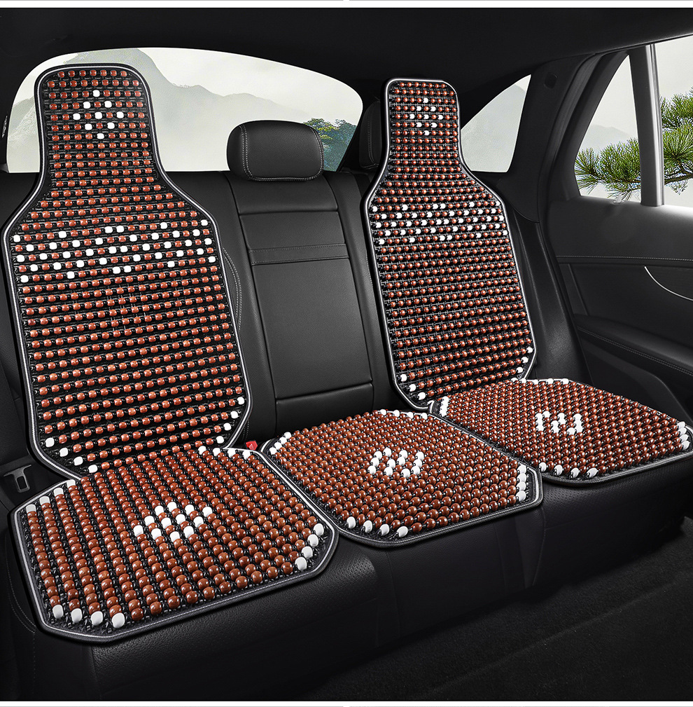 Summer Car Wooden Bead Seat Cushion, Breathable Massage Cooling Pad, Universal Model with Lumbar Support and Headrest, Limited-Time Special Wholesale Offer