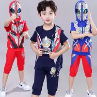 Одежда Ultraman, летняя одежда для мальчиков, костюмы для мальчиков, детская одежда из чистого хлопка с короткими рукавами, летняя модная одежда для красивых мальчиков