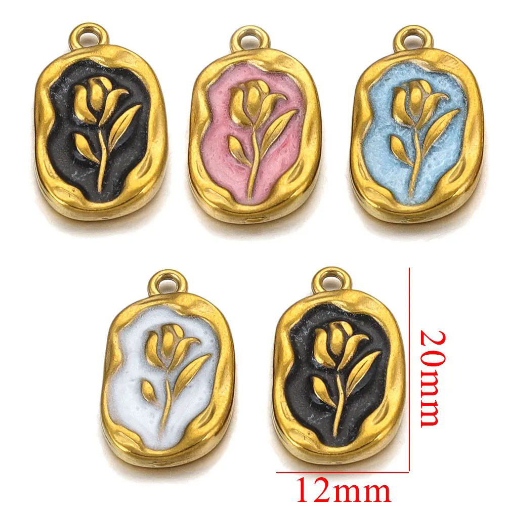 5 PCS/Package 304 Stainless Steel Natural Stone Gold Plated Flower Pendant display picture 3