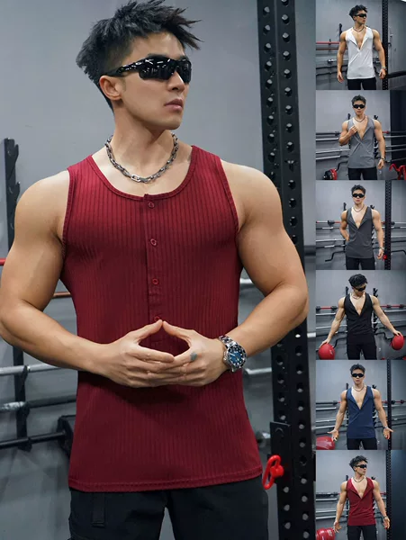 Muscle Fitness Brothers Vest Men's Large Size Running Casual Sports Sleeveless Vertical Stripe Quick-Drying Sports Vest for Men