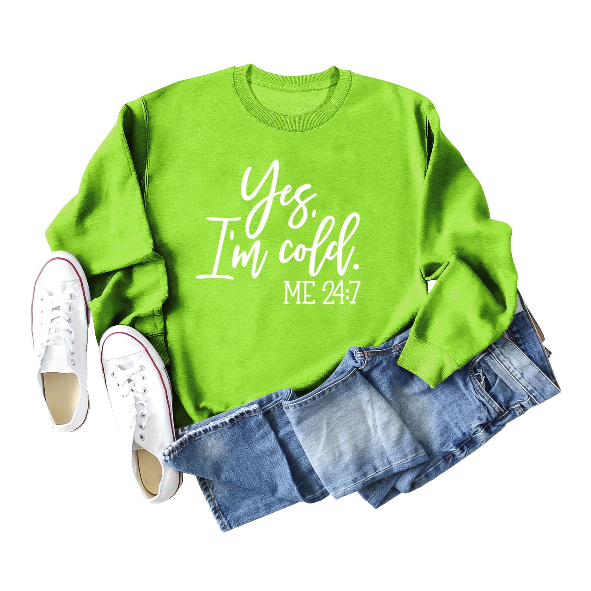 Suéter de punto con estampado de letras casuales sueltos de Amazon Yes 'I'm Cold nueva ropa de mujer de comercio exterior con cuello redondo