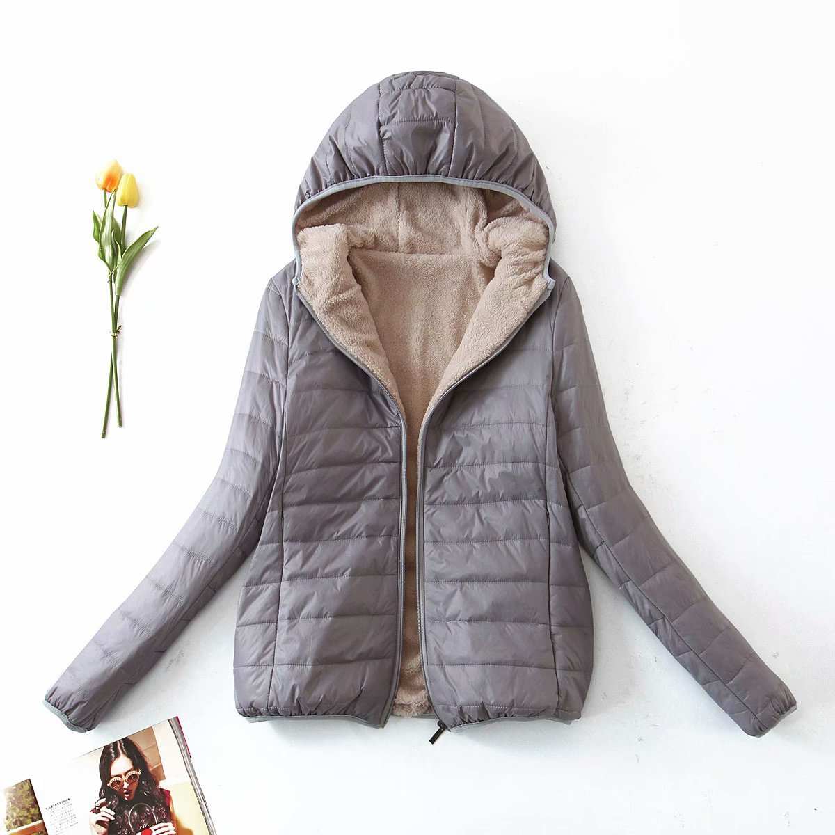 Fashion Solid Color Patchwork Polyester Zipper Coat Cotton Clothes display picture 4
