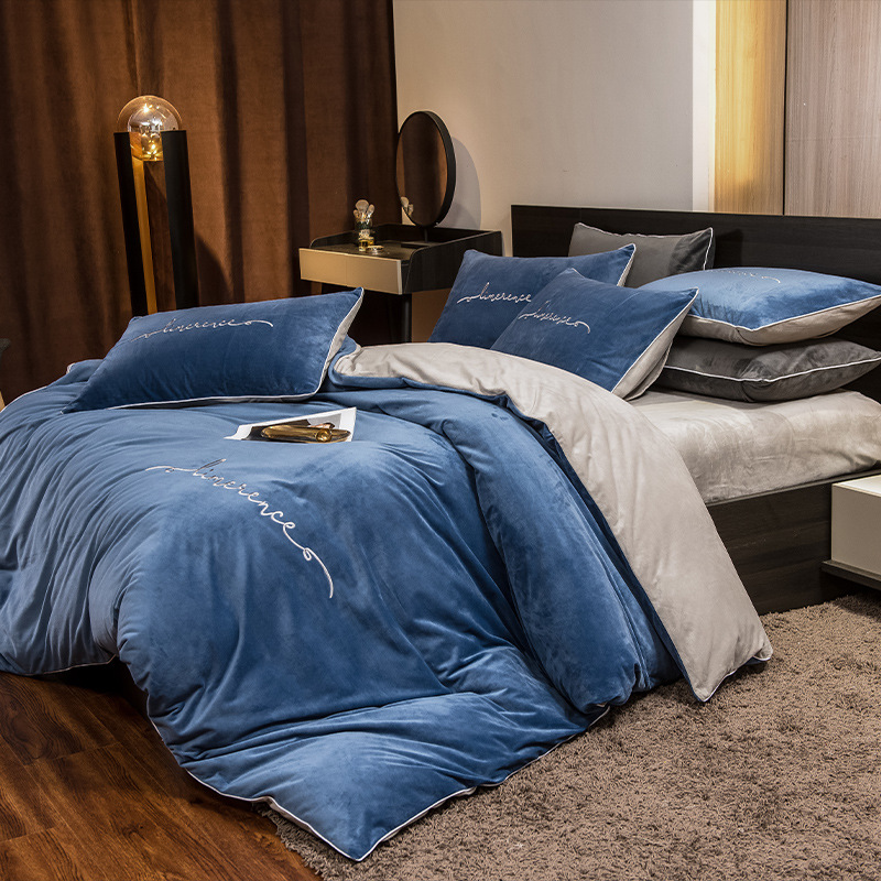 Autumn and Winter Simple Solid Color Baby Velvet Four-Piece Set, Class a Maternal and Infant Thickened Bed Sheet, Duvet Cover, Bedding, Nantong Home Textiles