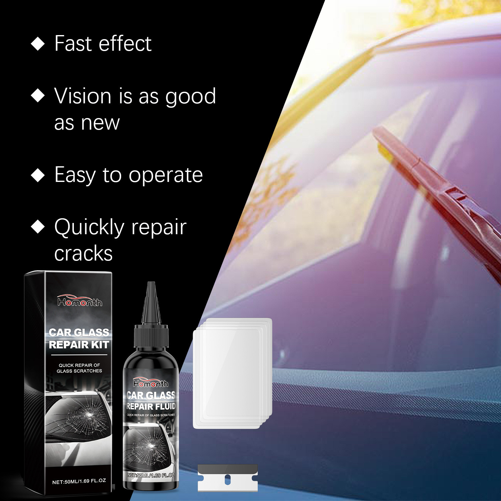 Líquido reparador de vidrios para automóviles Líquido reparador nano para parabrisas de automóviles Clear Vision_voghion.com