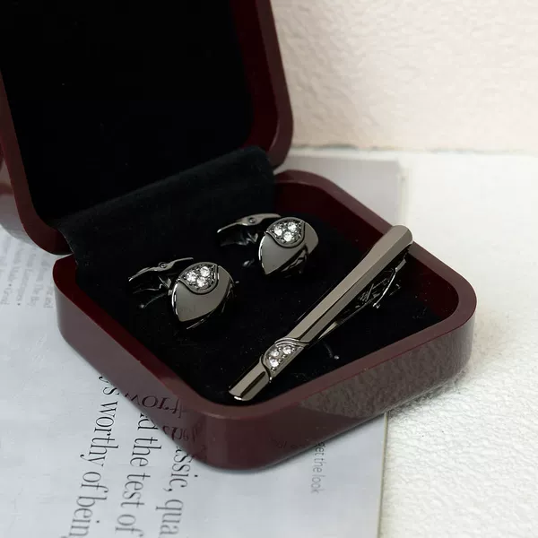 #63/gun black (tie clip + cufflink)