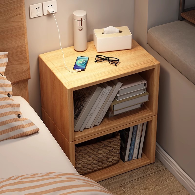 Mesa de cama de madera maciza dormitorio armario de almacenamiento pequeño estante de almacenamiento estante de caja de cuadrícula simple gabinete de cama