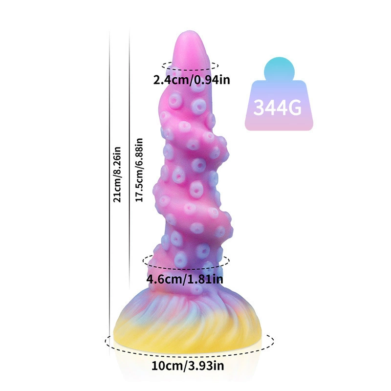 Силиконовый вагинальный dildo, светящийся платиновый силикон, фактурный фантазийный дизайн, 18,6 × 5,6 см