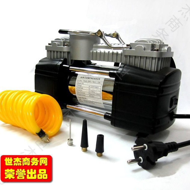220V家用交流电双缸轮胎打气泵充气泵打气机篮球打气筒汽车充气泵
