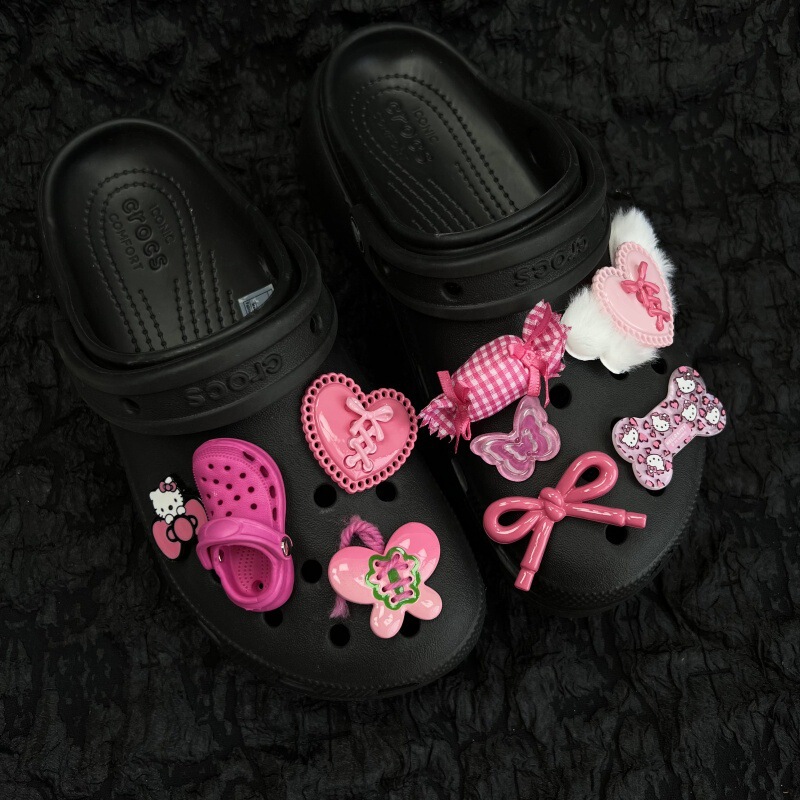 Sweet Pink Clogs Shoe Accessories DIY Cute Mini Pink Clogs Sweet Wings Heart Shoe Flowers
