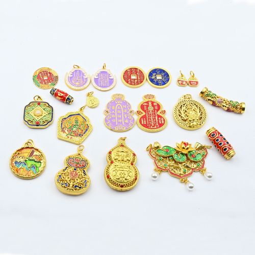 New-style national trend style gold gourd car accessory Jingtailan green Tara pendant DIY braided sweater chain accessory
