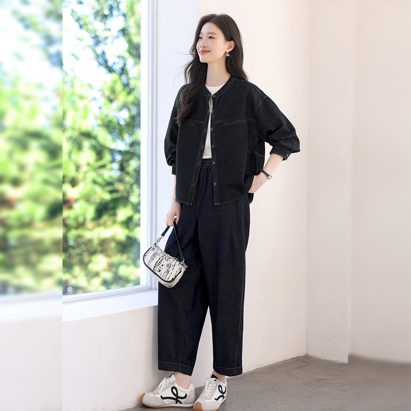牛仔套装女春秋2025新款时尚宽松中年妈妈气质减龄休闲薄款两件套|undefined