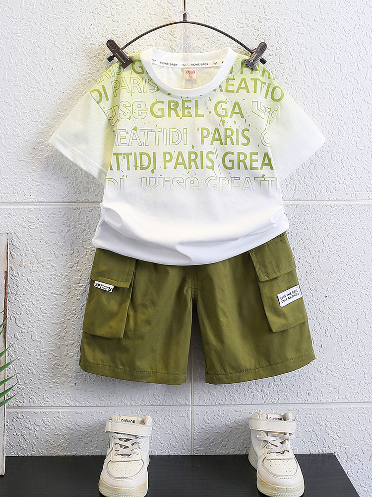 Conjunto de Verano para Niños 7147, Ropa de Moda para Bebés, Estilo Informal de Internet, Conjunto de Dos Piezas de Manga Corta para Niños, Nueva Tendencia 2026
