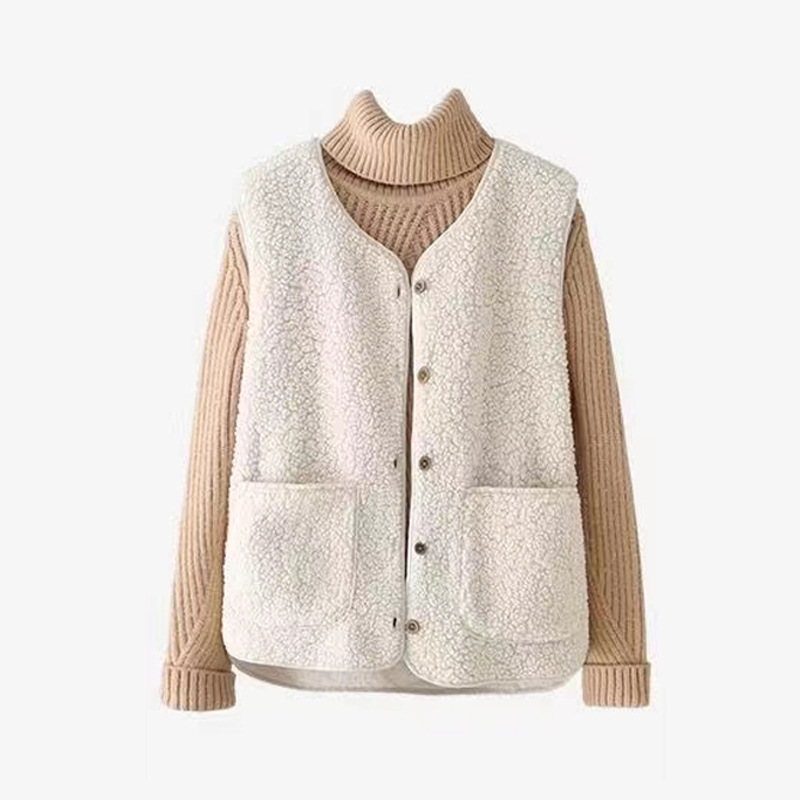 Women's Faux Shearling Vest - Lightweight Fleece-Lined Sleeveless Jacket For Fall Fashionable Temperament Fur One Piece Outerwear Vest Waistcoat_ecoleips.com