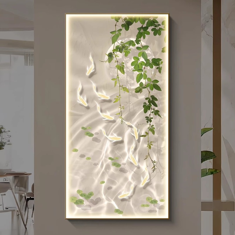 Jiuyu Jucai 小さな新鮮な玄関吊り絵画廊下装飾絵画発光ライト付きシンプルモダン通路緑植物壁画|undefined