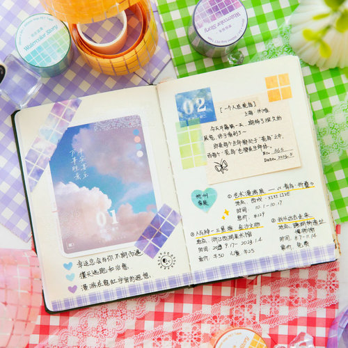 Twilight PET Tape Watercolor Story Series Colorful Plaid Handbook Decoration Material Recycling Stickers 8 Choices