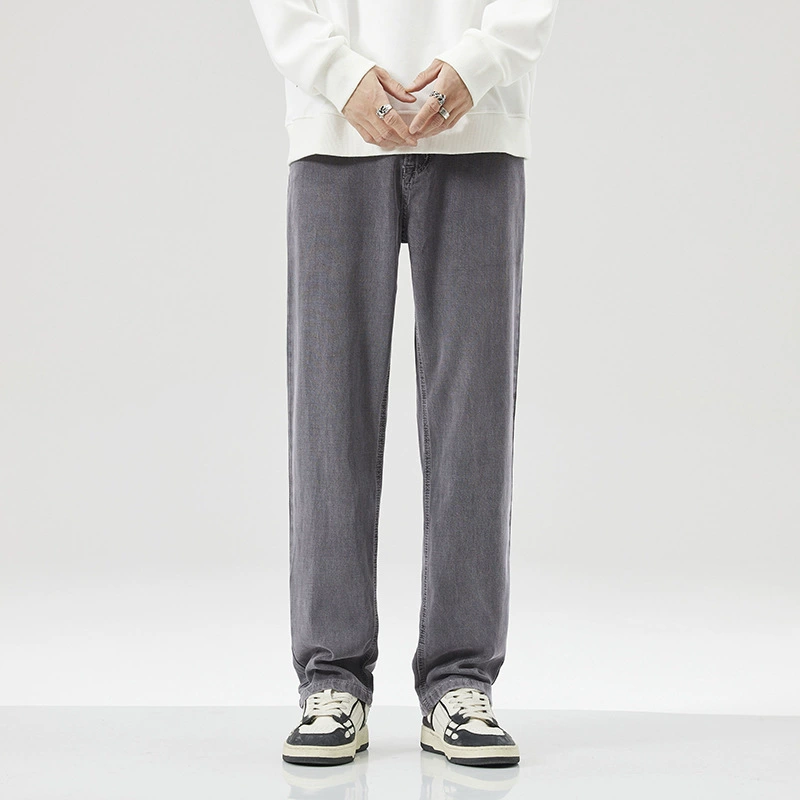 Elite demi-season loose straight jeans, blue casual trousers for leisure, loose fit, autumn
