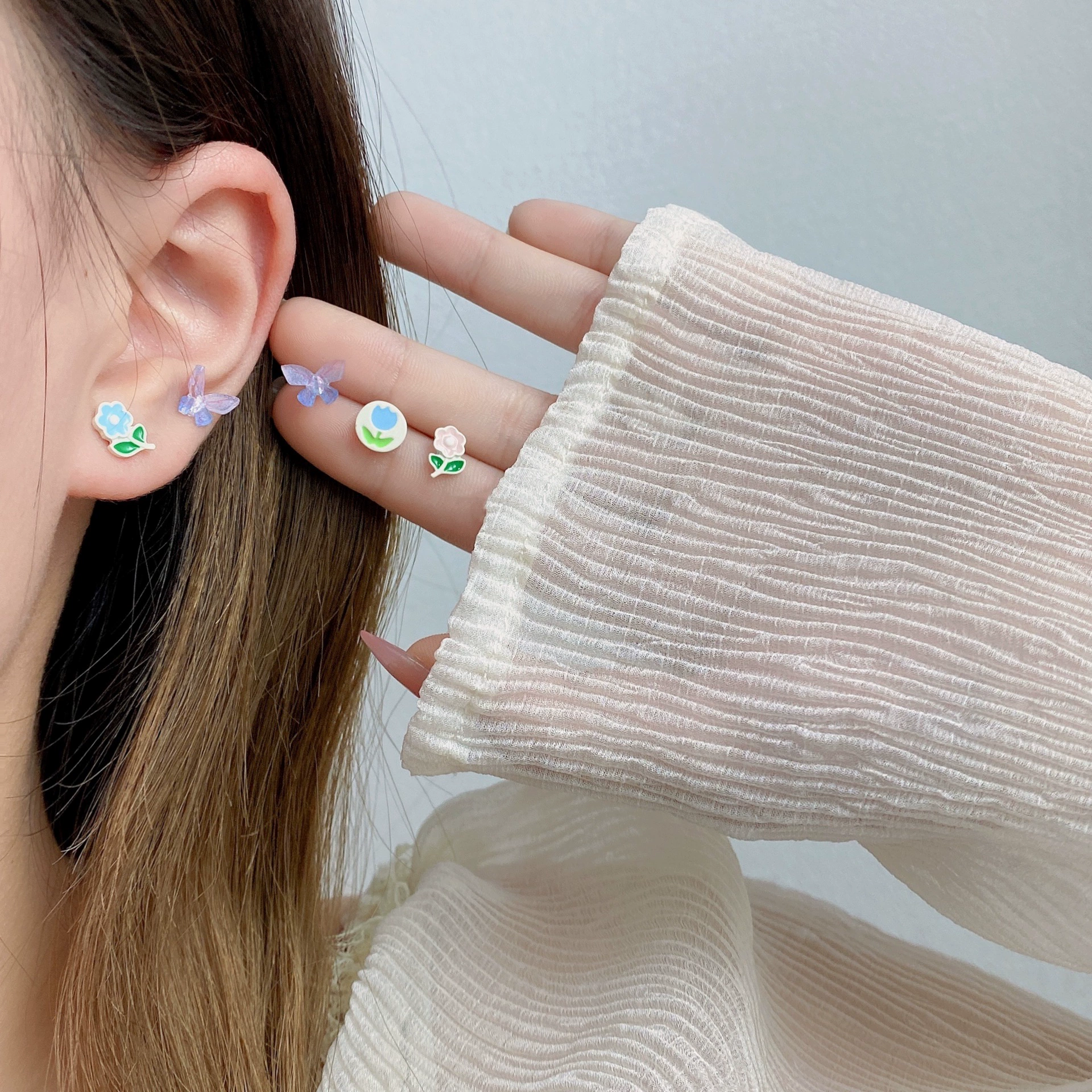 Summer earrings, cute silver needle