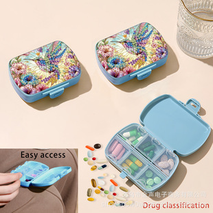 Cross-Border Diamond Painting Travel Small Medicine Box Multi-Grids Portable Mini Pill Storage Box Plastic Small Medicine Box