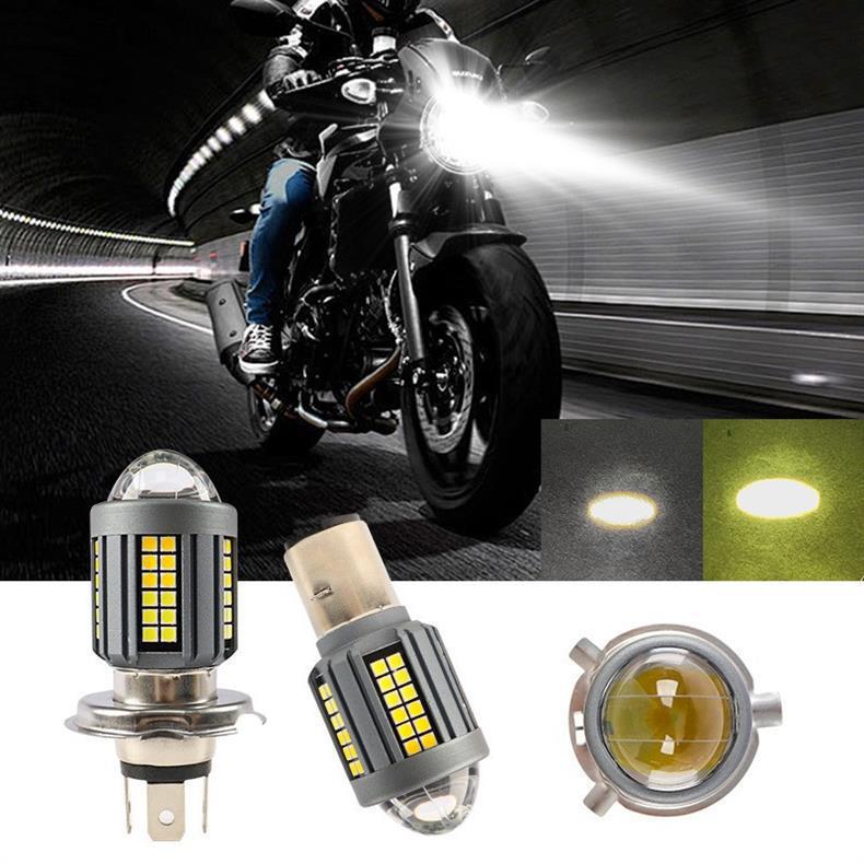 Motorcycle Led Headlight H4 Fisheye Electric Vehicle Headlight Yellow and White Dual-Color High and Low Beam Integrated Three-Claw Two-Claw Light