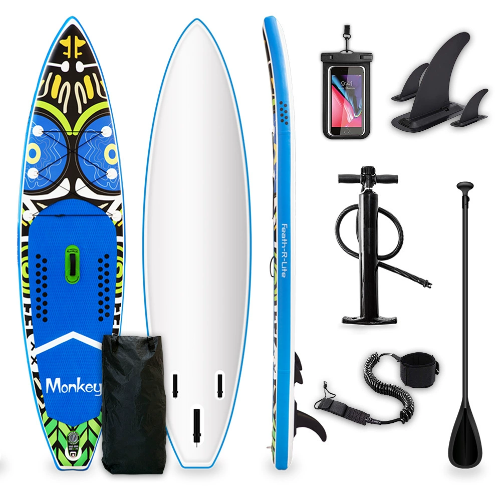 Надувная SUP доска (Inflatable), размеры 240–350×76–84×10–15 см, drop‑stitch, противоскользящая дека