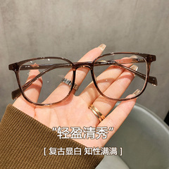 Ins超軽量茶色額縁金属半ピン品質平光メガネ近視度数素顔メガネ枠女