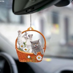 Cross-border New Cute Cat Car Rearview Mirror Decoration Backpack Key Ring Pendant Home Decoration Supplies
