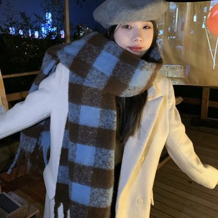 Yu Shuxin Same Style Women's Winter Big Scarf Warm Thickened Korean Style All-match Shawl Mahai Plush Scarf for Men