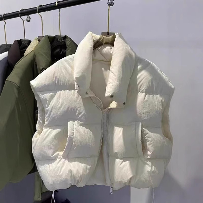 2025 Women's down Cotton Vest Stand Collar Full Zipper Sleeveless Bubble Puffer Back Seam Thickened Warm Jacket Vest