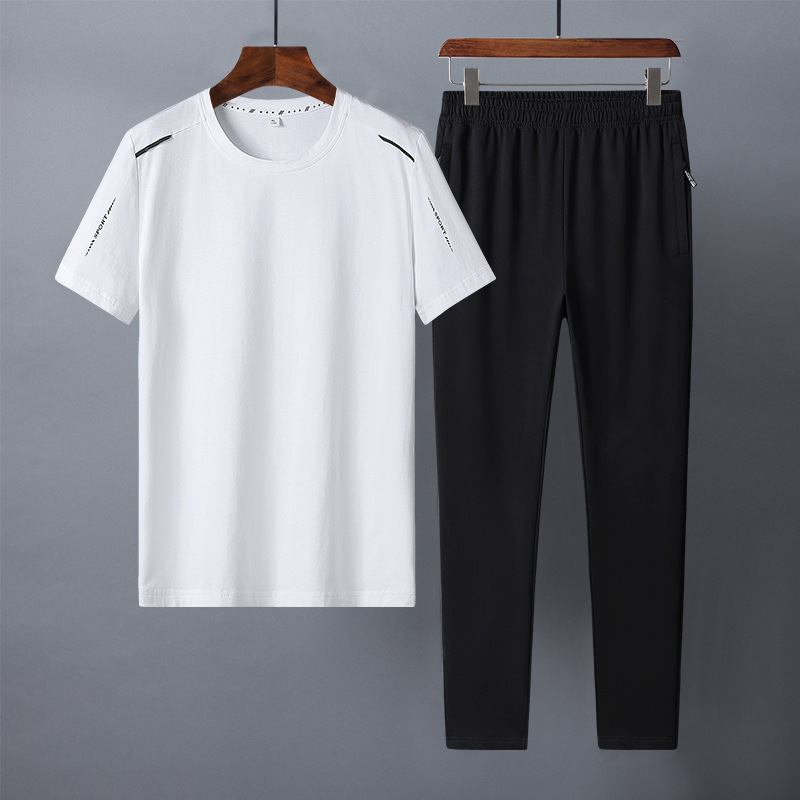 M - 8XL de mediana edad ocio juego deportivo de algodón papá ropa de verano de mangas cortas pantalones largos para hombres dos piezas de ropa de papá image 5