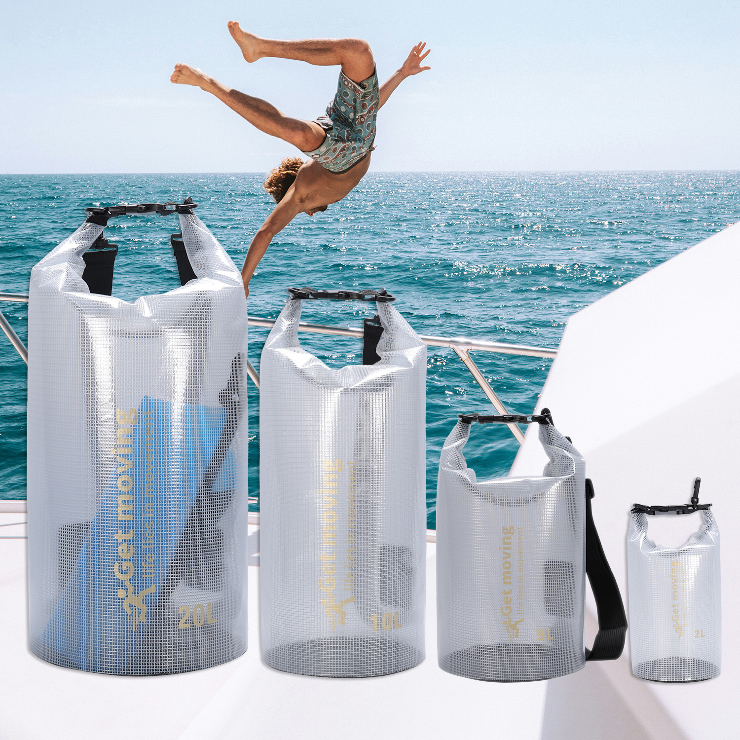 漂流游泳软夹网便携防水袋半透明防水桶包溯溪包户外运动折叠水桶